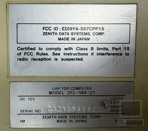 Zenith Data Systems ZFL-184, photograph 3 of 3